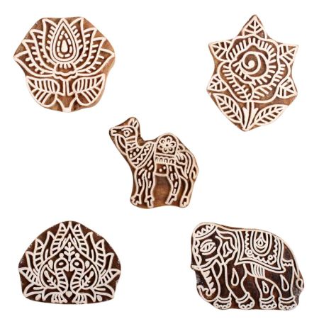 Set of 5 Piece New Mix Wooden Printing Block
