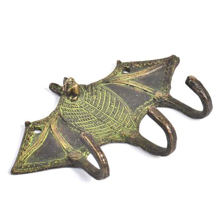Brass 3 Hooksed Bat Hooks with Patina