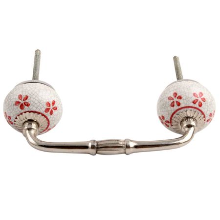 Red Floral Crackle Ceramic Bridge Handle
