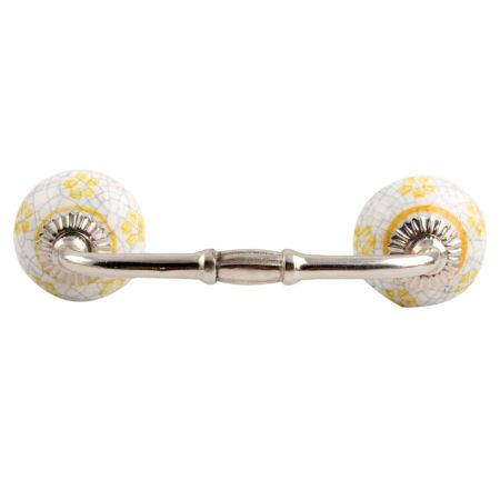 Yellow Floral Crackle Ceramic Bridge Handle