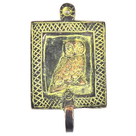 Brass Owl Engraved Patina Framed Wall Hook