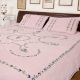 Blush Pink Cotton Embroidered Blue Flowers Double Bedsheet With Two Matching Pillow Covers