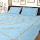 Pale Blue Cotton Embroidered Orange Flowers Double Bedsheet With Two matching Pillow Covers