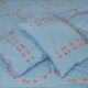 Light Blue Embroidered Cotton Double Pink Flowers Bedsheet With Two Pillow Covers