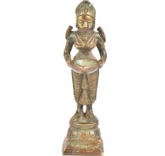 Brass Lady Oil Lamp Holding A Diya In Her Hand