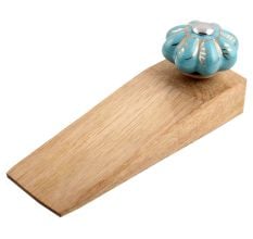 Light Blue Golden Leaf Big Melon Ceramic Wooden Door Stopper