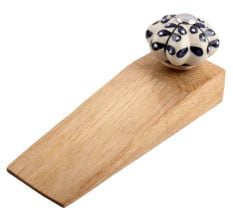 Navy Blue Leaf Melon Ceramic Wooden Door Stopper