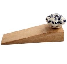 Navy Blue Leaf Melon Ceramic Wooden Door Stopper