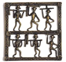 Bronze Tribal Wall Art Hanging 6 Men Holding Wood In Different Ways