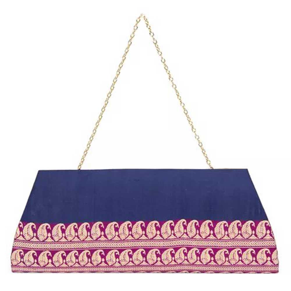 pink and navy clutch bag