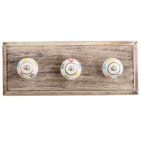 Mixed Floral Crackle Ceramic Wooden Hook