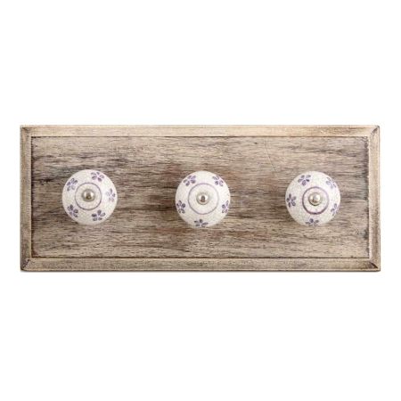 Purple Floral Crackle Ceramic Wooden Hook