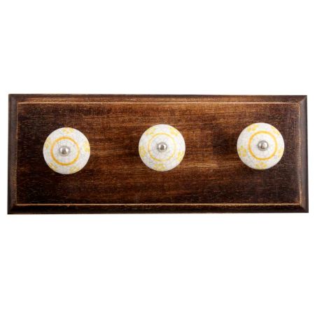Yellow Floral Crackle Ceramic Wooden Hook