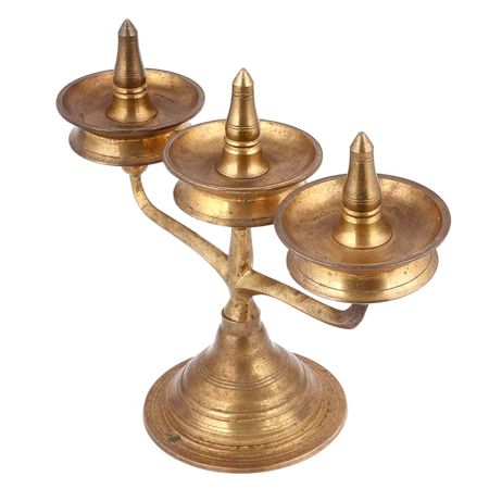 Brass Oil Lamp With Three Diyas