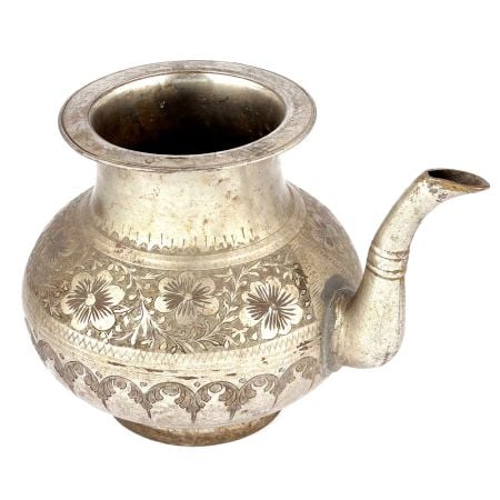 Brass Silver Plated Holy Water Pot With A  Stout