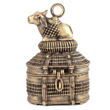 Bronze Dhokra Art Jewellery Box With A Handle On Nandi