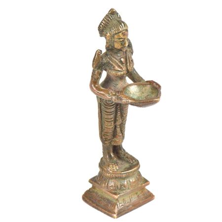 Brass Lady Oil Lamp Holding A Diya In Her Hand