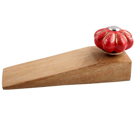 Red Golden Leaf Big Ceramic Wooden Door Stopper