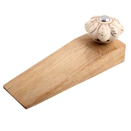Cream Golden Leaf Big Melon Ceramic Wooden Door Stopper