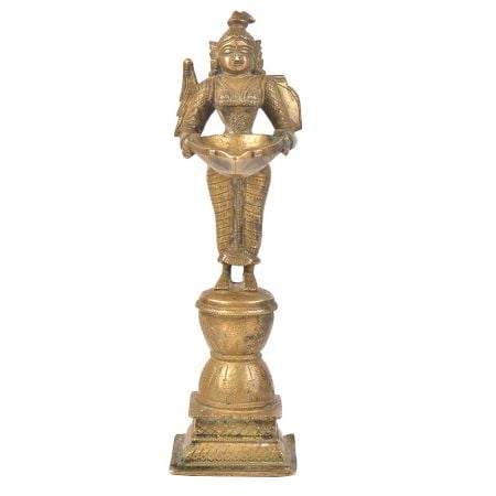 Lady Holding Diya In Her Hands Bronze Figurine
