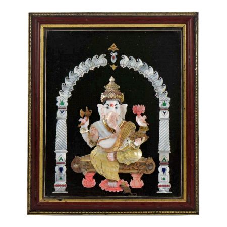 Handmade Shell Craft Ganesh Framed Painting