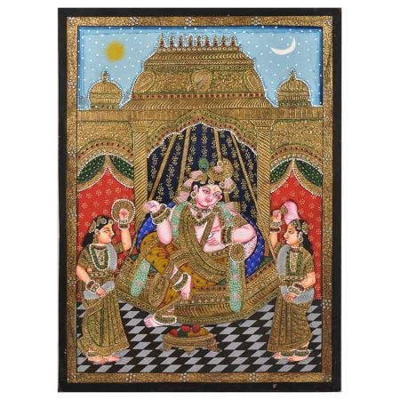 Krishna Bama Rukmani Tanjore Painting With Frame