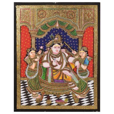 Darbar Krishna Tanjore Painting With Frame