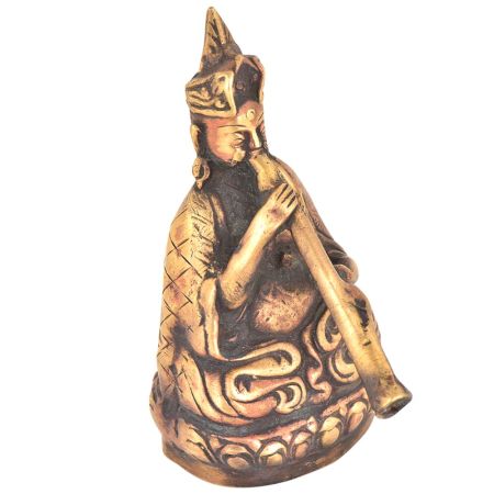 Bronze Nepalese Musician Sitting With A Gyaling