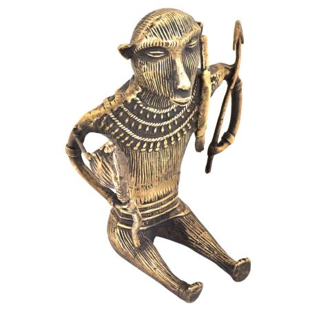 Bronze Tribal Art Huntsman Sitting Holding A Snake His Hand & Carrying Bow & Arrow On Shoulder