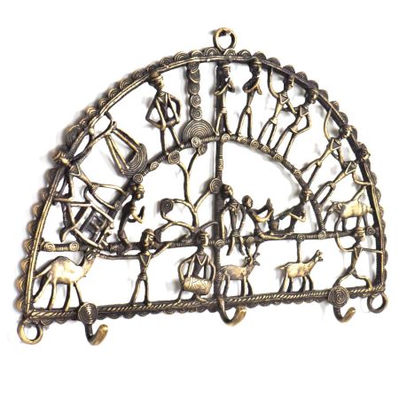 Bronze Tribal Art Wall Hook Semi-Circular Shape 3 Hooks