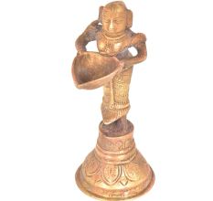 Brass Lady Holding Wick Lamp Deepak Arti Decor