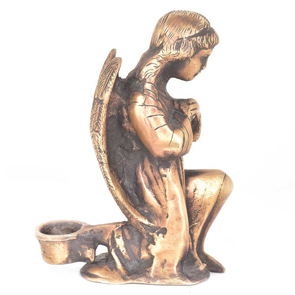 Brass Praying Angel Statue Candle Holder