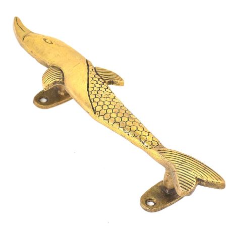 Brass Fish Door Handle With Beautifully Engraved Scales