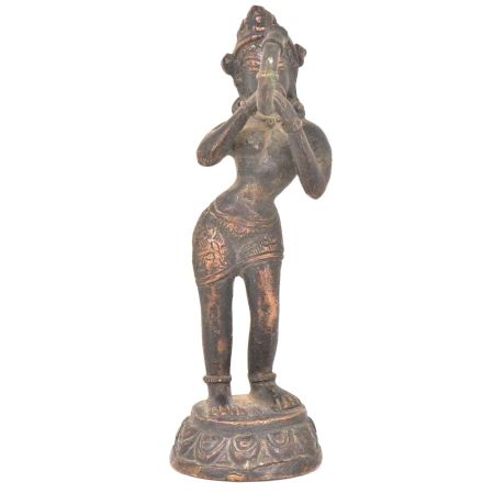 Bronze Tribal Lady Playing Tribal Trumpet