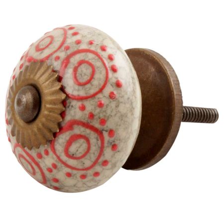 Red Round Crackle Ceramic Cabinet Knob