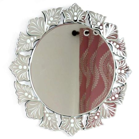 Venetian Round Cut & Etched Glass Frame Mirror
