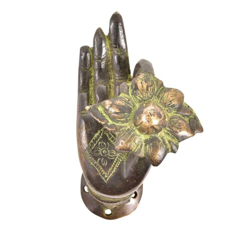 Brass Buddha Door Pull Handle Hand Mudra With Lotus