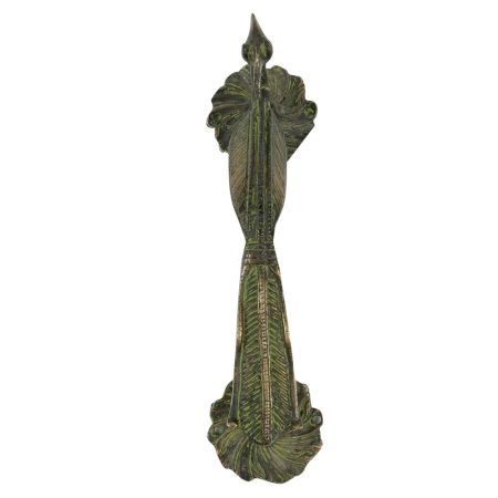 Ornate Brass Pecock Door Handle With Patina