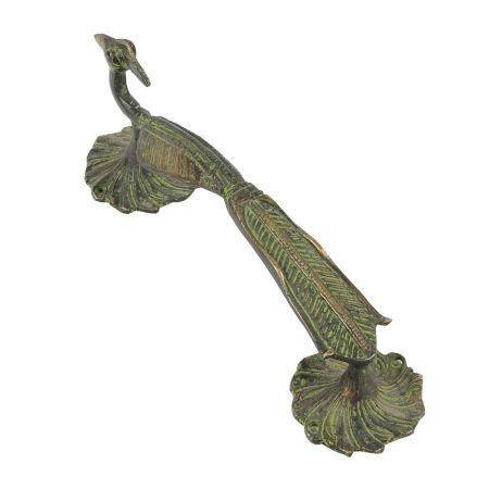 Ornate Brass Pecock Door Handle With Patina