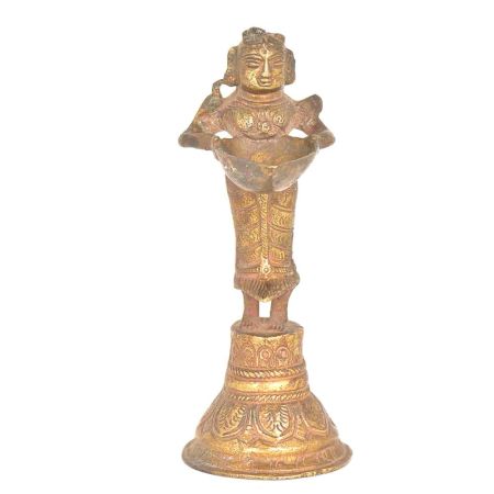 Brass Lady Holding Traditional Oil Lamp Bell