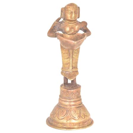 Brass Lady Holding Wick Lamp Deepak Arti Decor