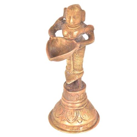 Brass Lady Holding Wick Lamp Deepak Arti Decor