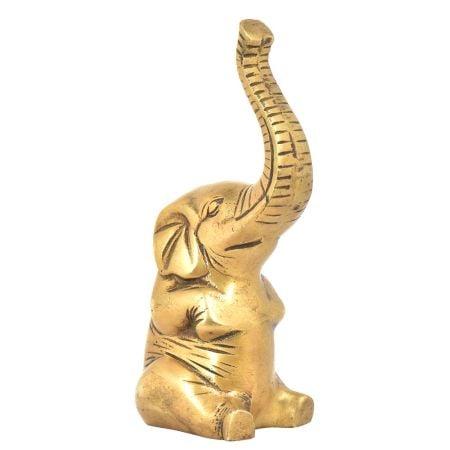 Brass Elephant Sitting With 2 Legs Raised