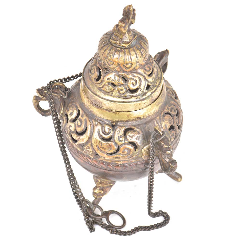 Copper And Brass Religious Incense Burner On Chain
