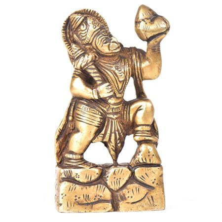 Brass Hanuman Statue Holding The Dronagiri Mountain