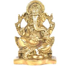 Brass Ganesha Sitting On A Chowki