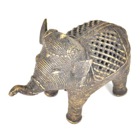 Brass Dhokra Tribal Art Elephant With Patina