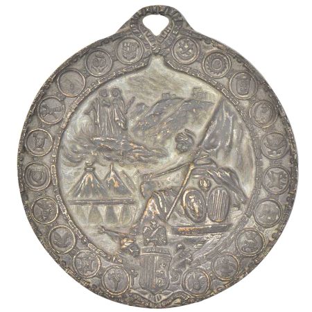 Engraved Brass Village Scene Pendent