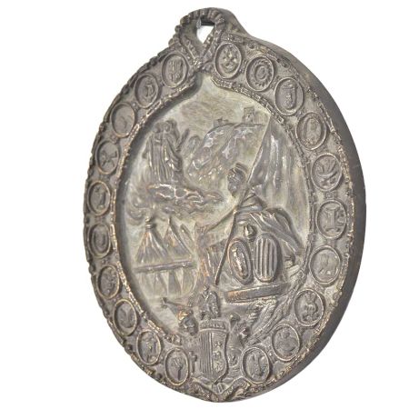 Engraved Brass Village Scene Pendent