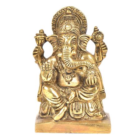 Brass 4 Hand Ganesha Sitting On a Raised Platform